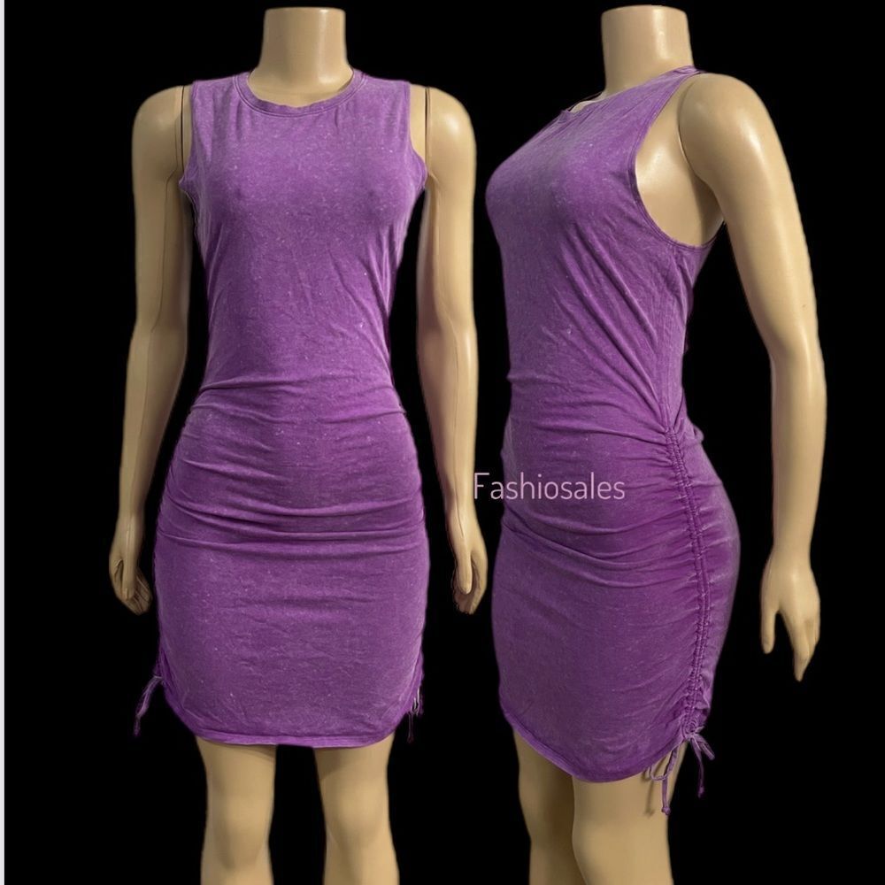 Victorias Secret Pink Ruched Sides Sleeveless Dress Purple Tie Dye